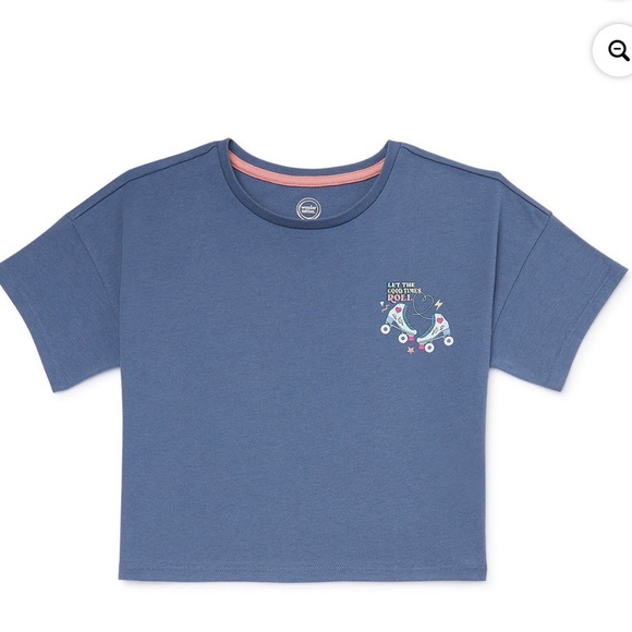 NWT Wonder Nation Kids/Girls/Youth Boxy Graphic Blue S/S T-Shirt Roller Skates - Picture 2 of 5
